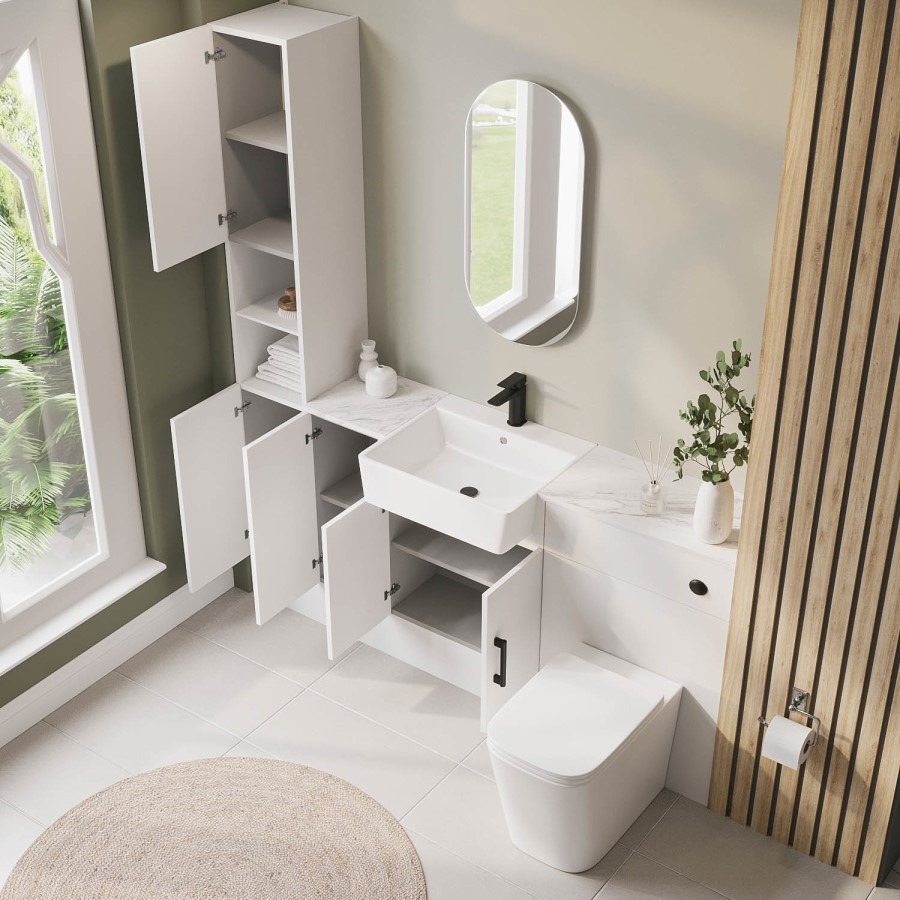 1800mm White Toilet and Sink Unit with Storage Units & Black Fittings - Ontario - Image 2