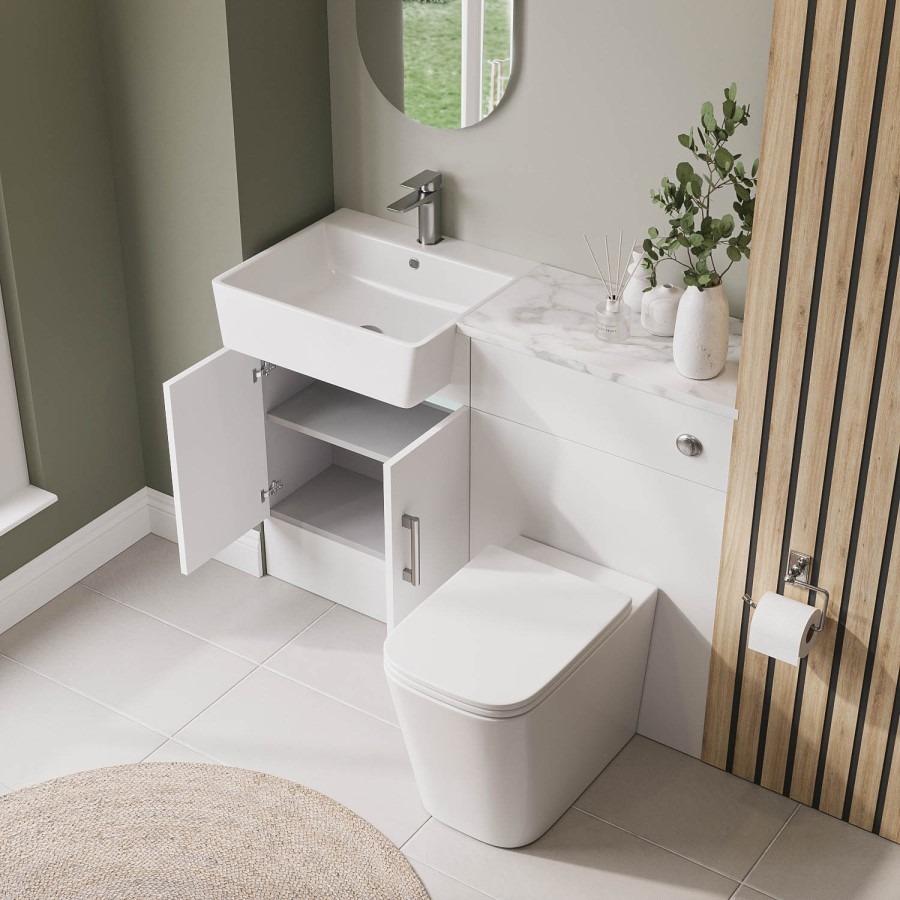 1200mm White Toilet and Sink Unit with Chrome Fittings - Ontario - Image 2