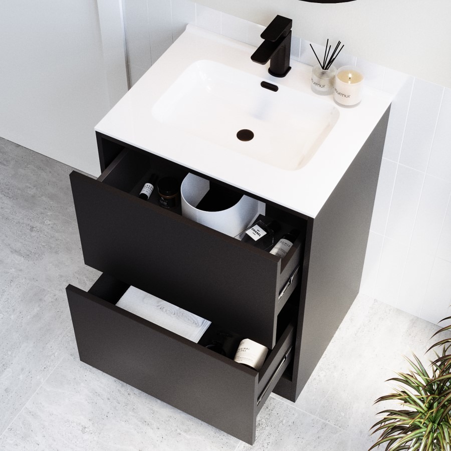 600mm Black Freestanding Vanity Unit with Basin - Palma - Image 2