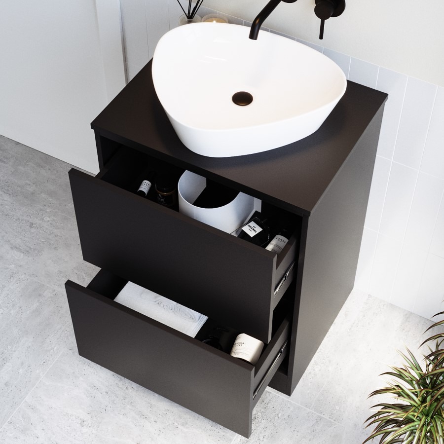 600mm Black Countertop Vanity Unit with Triangular Basin - Palma - Image 2