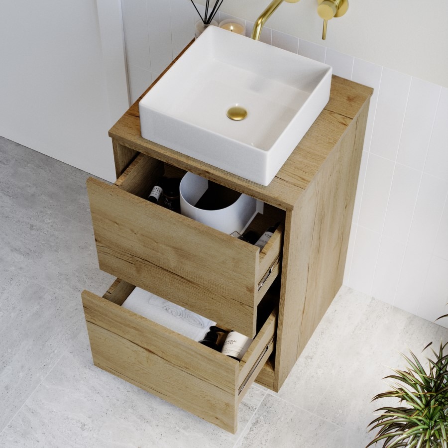 500mm Wood Effect Freestanding Countertop Vanity Unit with Square Basin - Palma - Image 2