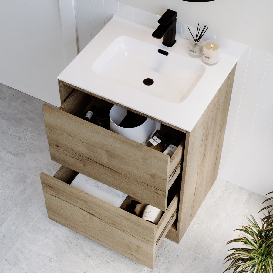 600mm Wood Effect Freestanding Vanity Unit with Basin – Palma - Image 2