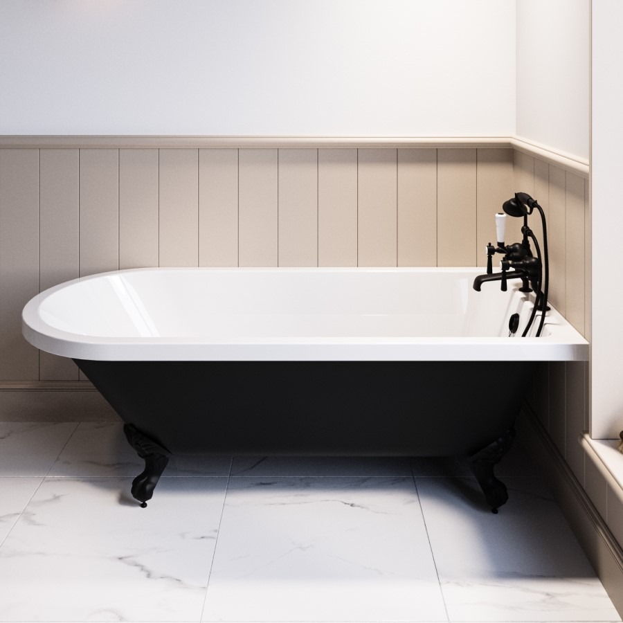 Black Freestanding Single Ended Bath with Black Feet 1670 x 740mm - Park Royal - Image 2