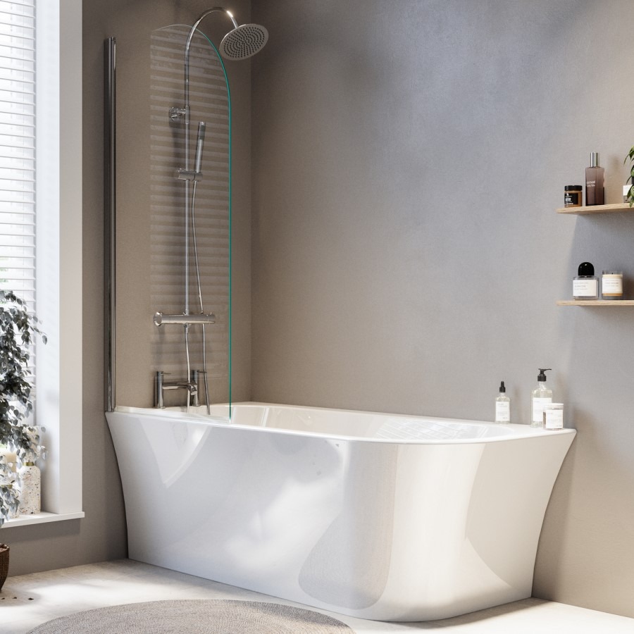 Freestanding Shower Bath Single Ended Left Hand Corner with Chrome Bath Screen 1700 x 750mm - Vigo - Image 2