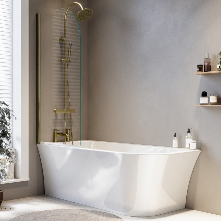 Freestanding Shower Bath Single Ended Left Hand Corner with Brushed Brass Bath Screen 1700 x 750mm - Vigo - Image 2