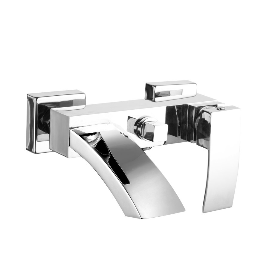 Chrome Wall Mounted Bath Shower Mixer Tap - Wave - Image 2