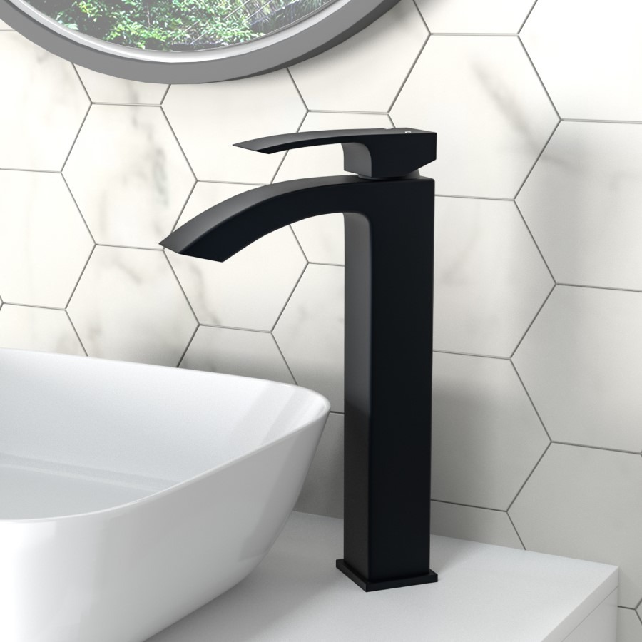 Tall Black Mono Basin Mixer Tap - Wave - Image 2