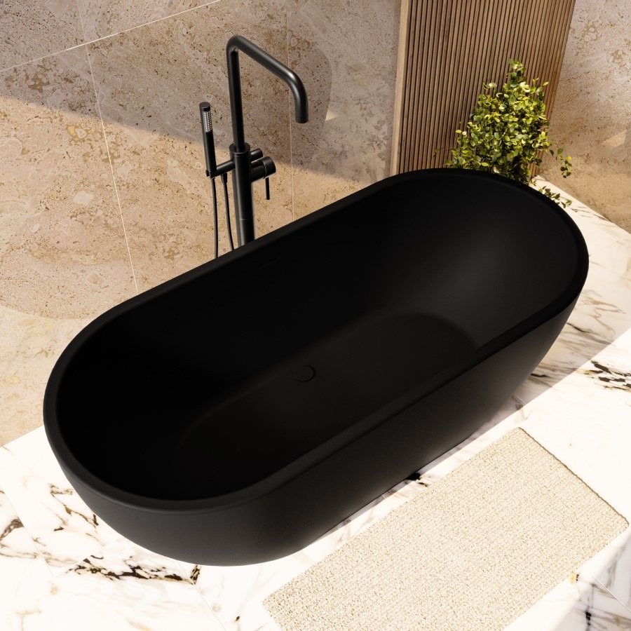Matt Black Freestanding Double Ended Bath 1650 x 750mm - Lisbon - Image 2