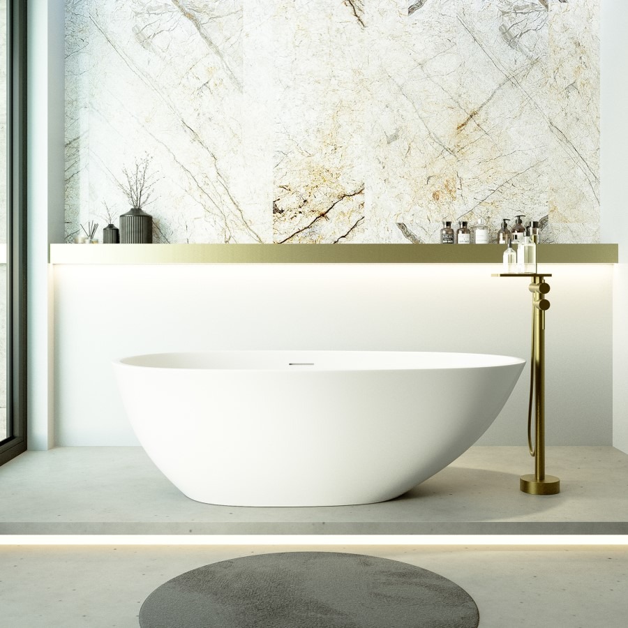 Freestanding Double Ended Stone Resin Solid Surface Bath 1700 x 860mm - Solace - Image 2