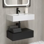 600mm Black Wall Hung Vanity Unit with Rectangular Basin - Oslo