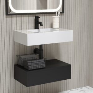 600mm Black Wall Hung Vanity Unit with Rectangular Basin - Oslo