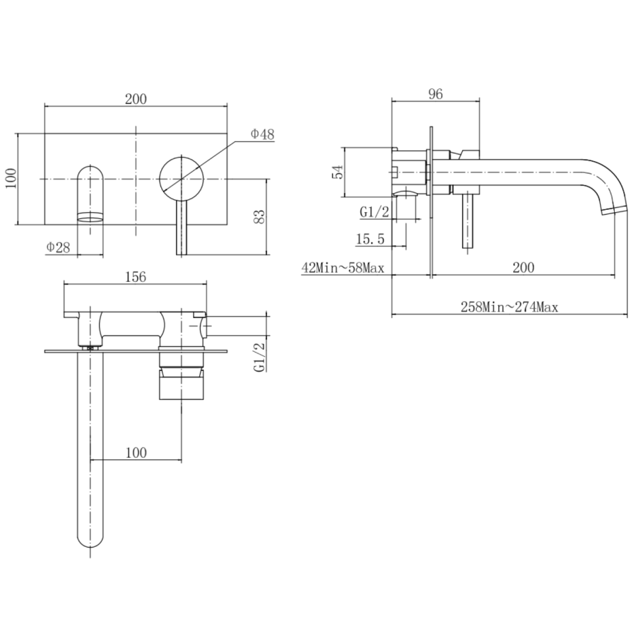 Brushed Brass Wall Mounted Bath Tap With Backing Plate - Arissa - Image 3