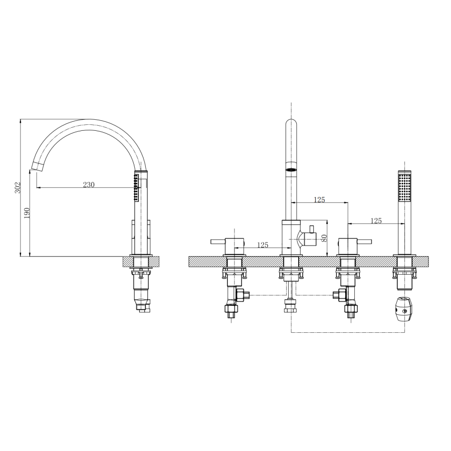 Brushed Brass 4 Hole Bath Shower Mixer Tap - Arissa - Image 3