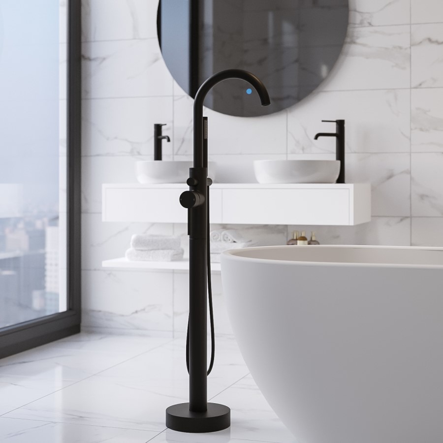 Black Freestanding Bath Shower Mixer Tap - Arissa - Image 3