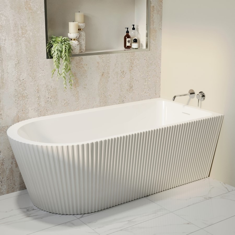 Freestanding Single Ended Right Hand Fluted Corner Bath 1650 x 800mm With Chrome Bath Screen - Amaro - Image 3