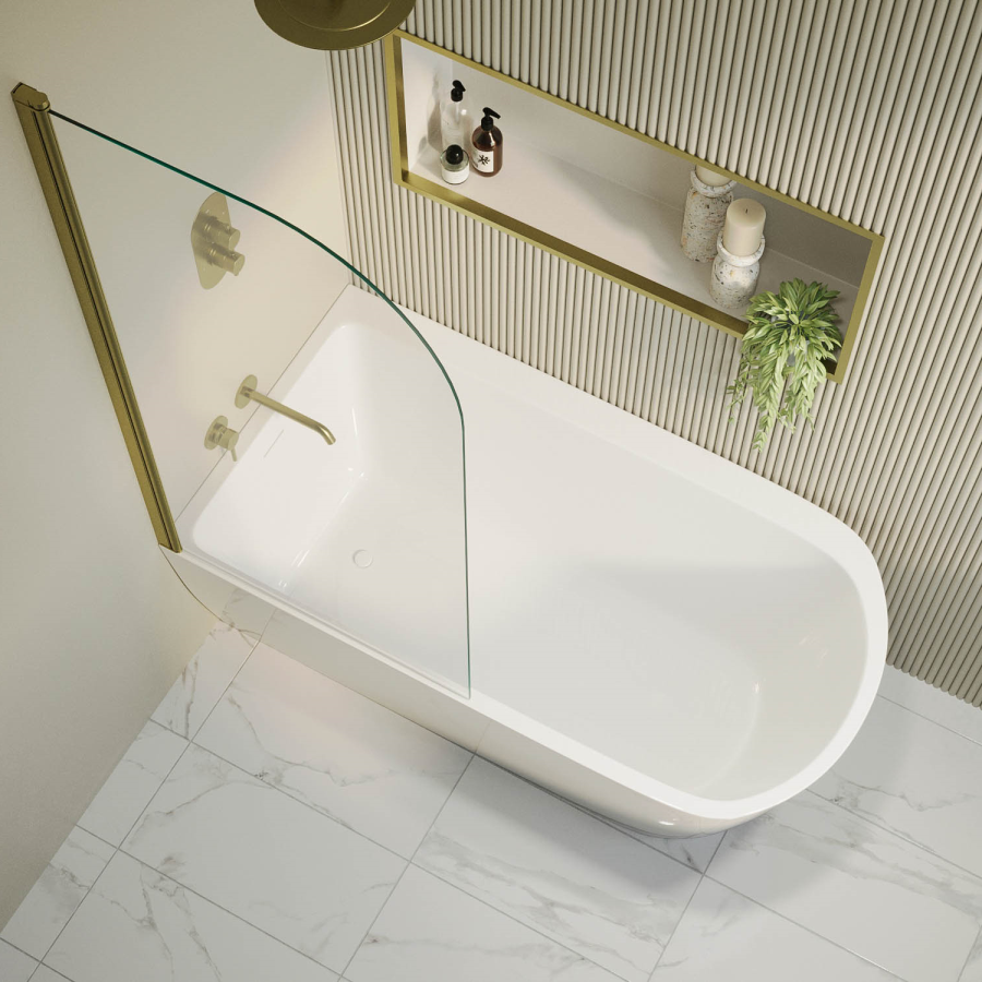 Freestanding Shower Bath Single Ended Left Hand Corner with Brass Bath Screen 1500 x 800mm - Amaro - Image 3