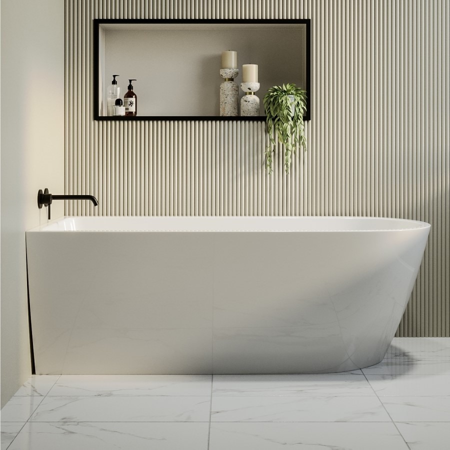 Freestanding Single Ended Left Hand Corner Shower Bath with Black Bath Screen 1650 x 800mm - Amaro - Image 3