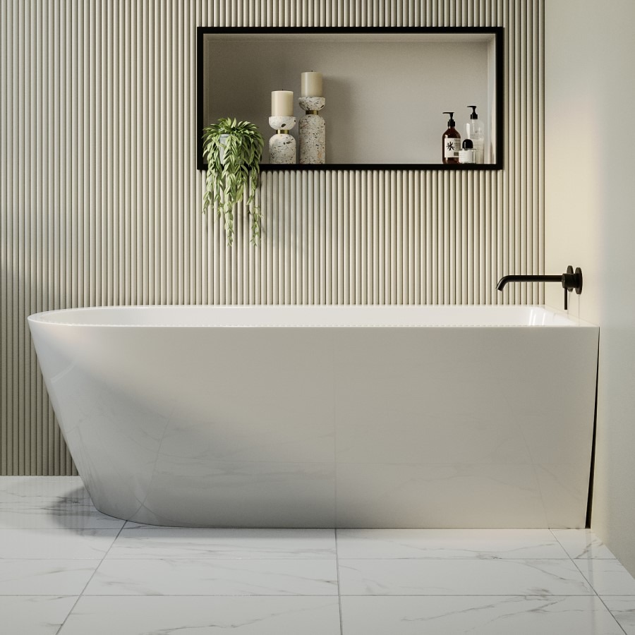 Freestanding Single Ended Right Hand Corner Shower Bath with Black Bath Screen 1650 x 800mm - Amaro - Image 3
