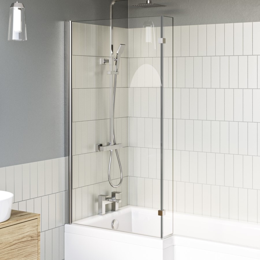 L Shape Shower Bath Left Hand with Front Panel & Chrome Bath Screen 1500 x 850mm - Lomax - Image 3