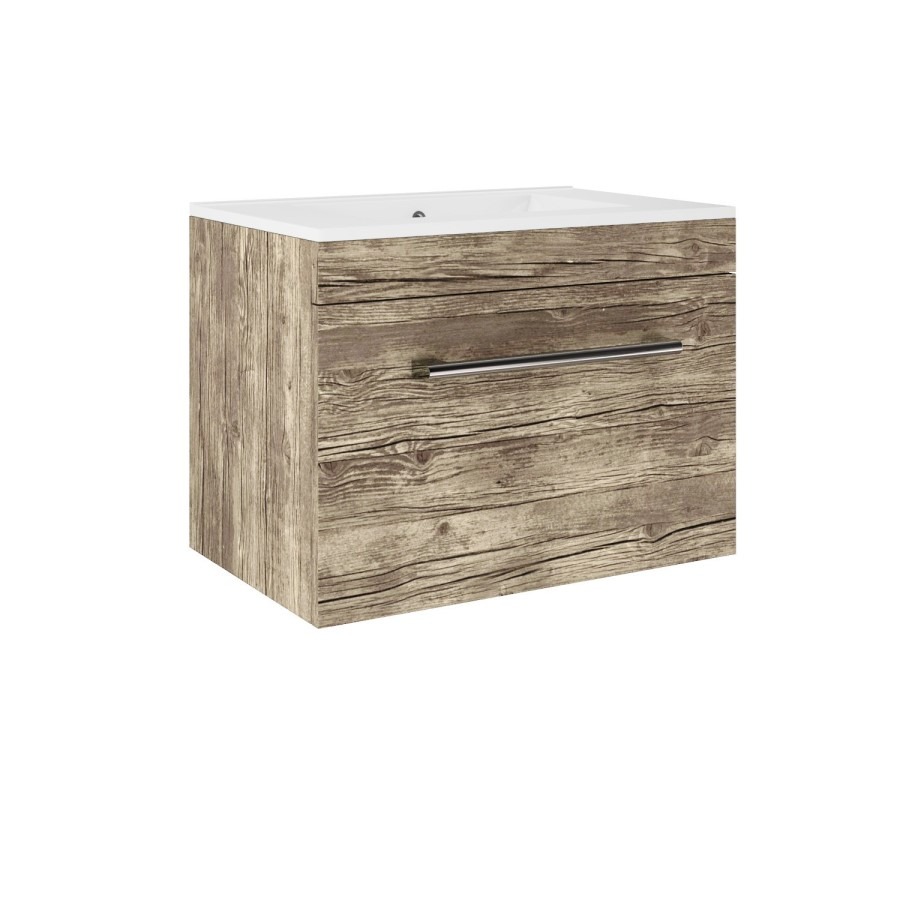 600mm Wood Effect Wall Hung Vanity Unit with Basin - Ashford - Image 3