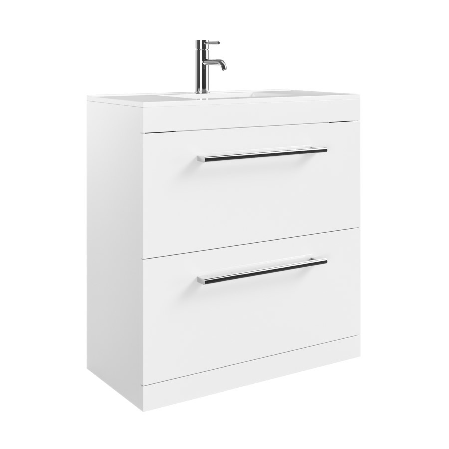 800mm White Freestanding Vanity Unit with Basin and Chrome Handles - Ashford - Image 3