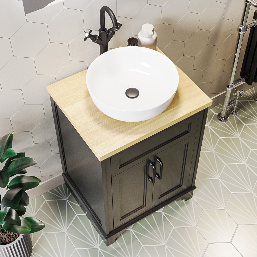 600mm Black Freestanding Countertop Vanity Unit with Basin - Camden - Image 3