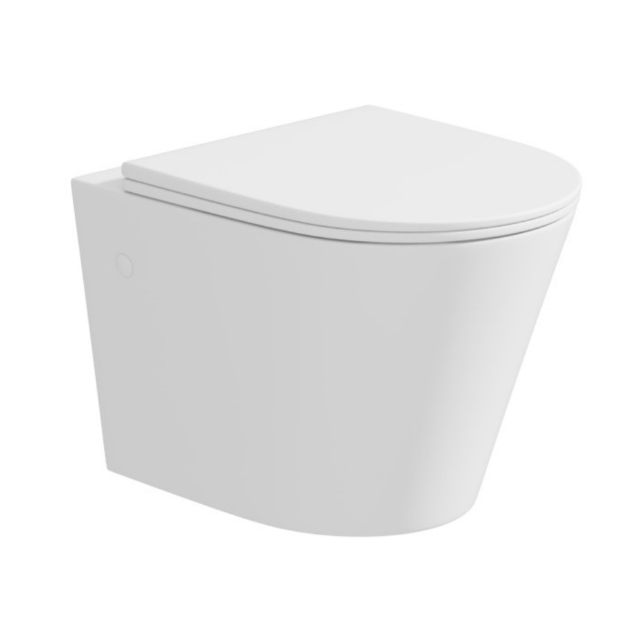 Matt White Wall Hung Rimless Toilet with Soft Close Seat Grohe Cistern Frame and Chrome Flush - Verona - Image 3