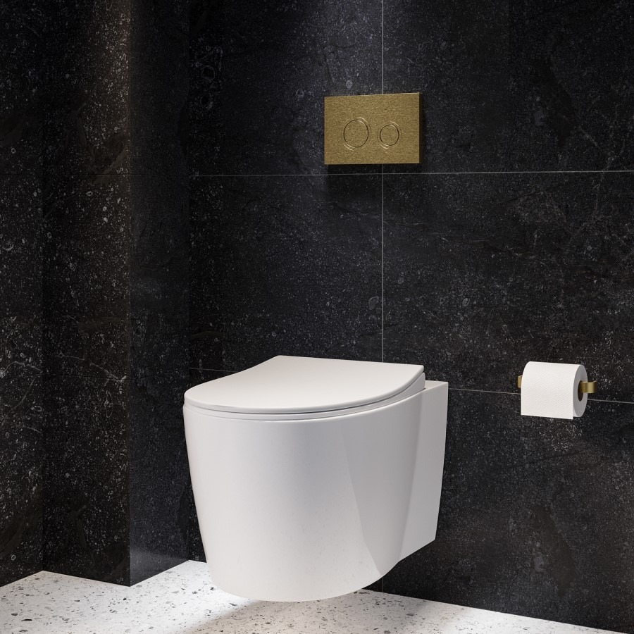 Wall Hung Toilet with Soft Close Seat Frame Cistern and Brass Flush - Alcor - Image 3