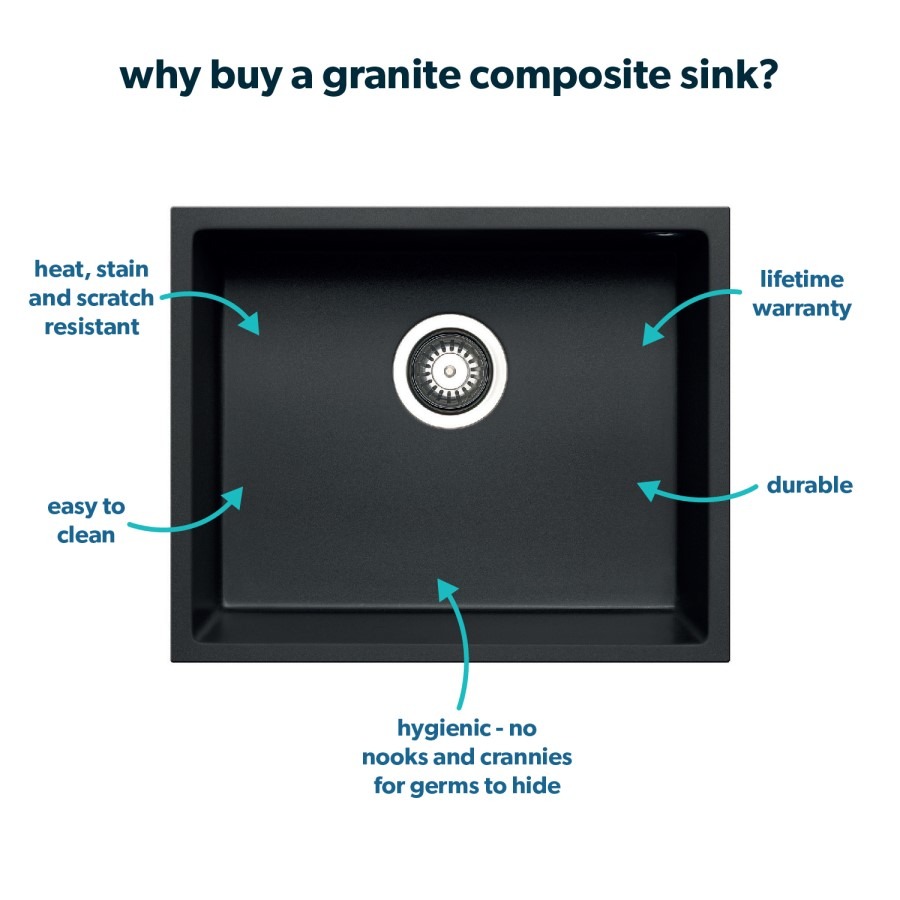 Single Bowl Undermount Black Granite Composite Kitchen Sink - Enza Madison - Image 3