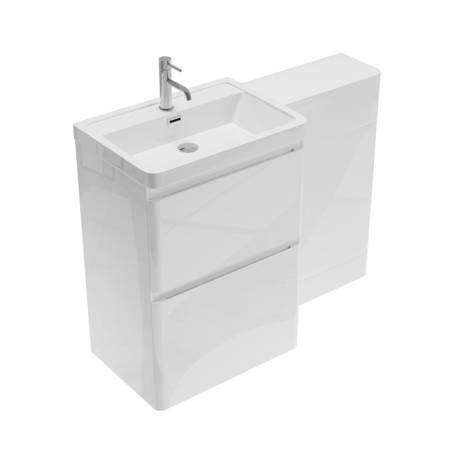 1100mm White Toilet and Sink Unit with Square Toilet - Pendle - Image 3