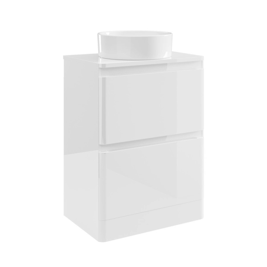 600mm White Freestanding Countertop Vanity Unit with Basin - Pendle - Image 3