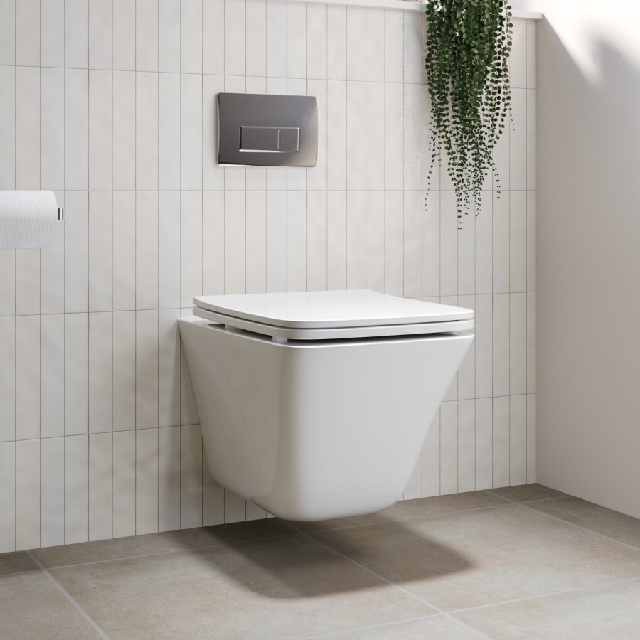 Wall Hung Toilet with Soft Close Seat Chrome Pneumatic Flush Plate 820mm Frame & Cistern - Boston - Image 3