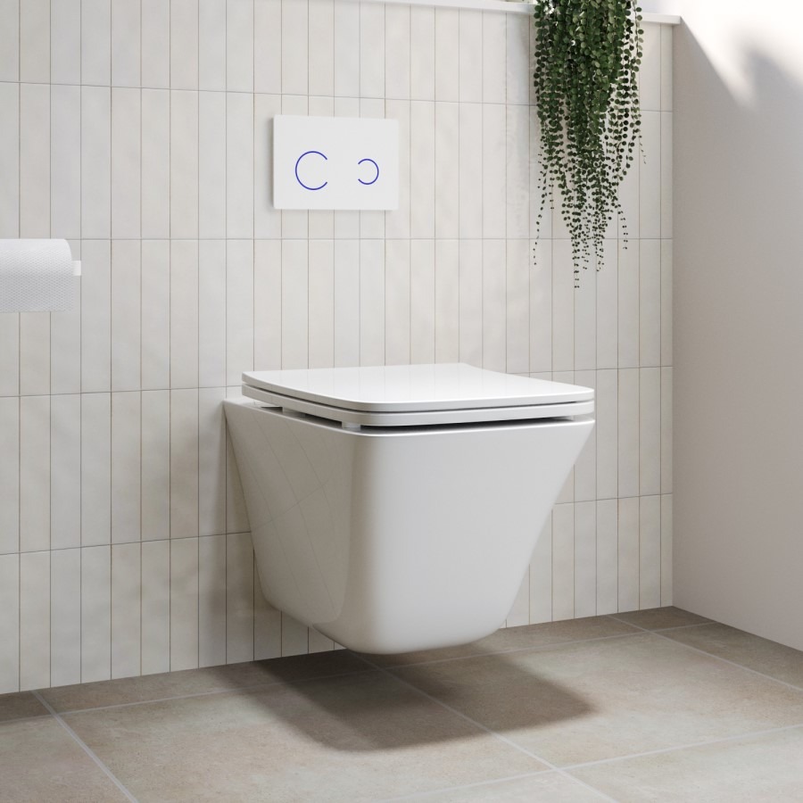 Wall Hung Toilet with Soft Close Seat White Glass Sensor Pneumatic Flush Plate 820mm Frame & Cistern - Boston - Image 3