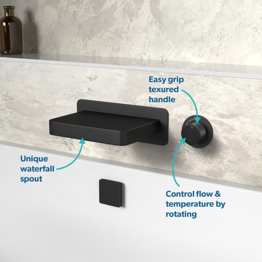 Black Wall Mounted Bath Mixer Tap with Valve - Zanda - Image 3