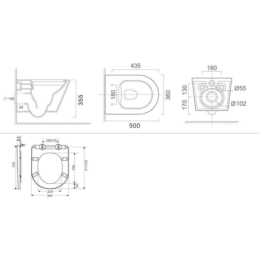 Wall Hung Rimless Short Projection Toilet with Soft Close Seat - Newport - Image 3