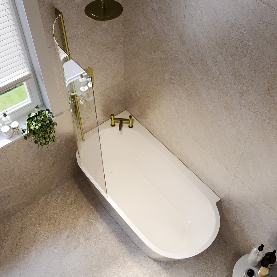 Freestanding Shower Bath Single Ended Left Hand Corner with Brass Bath Screen 1600 x 780mm - Cove - Image 3
