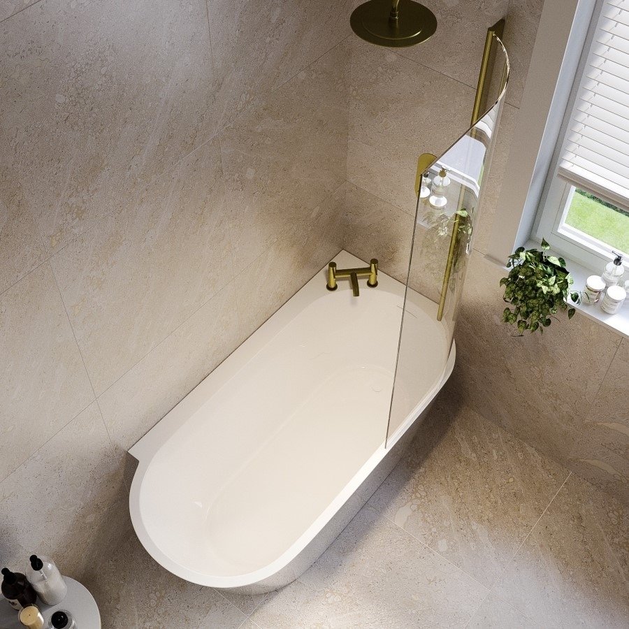 Freestanding Shower Bath Single Ended Right Hand Corner with Brass Bath Screen 1600 x 780mm - Cove - Image 3