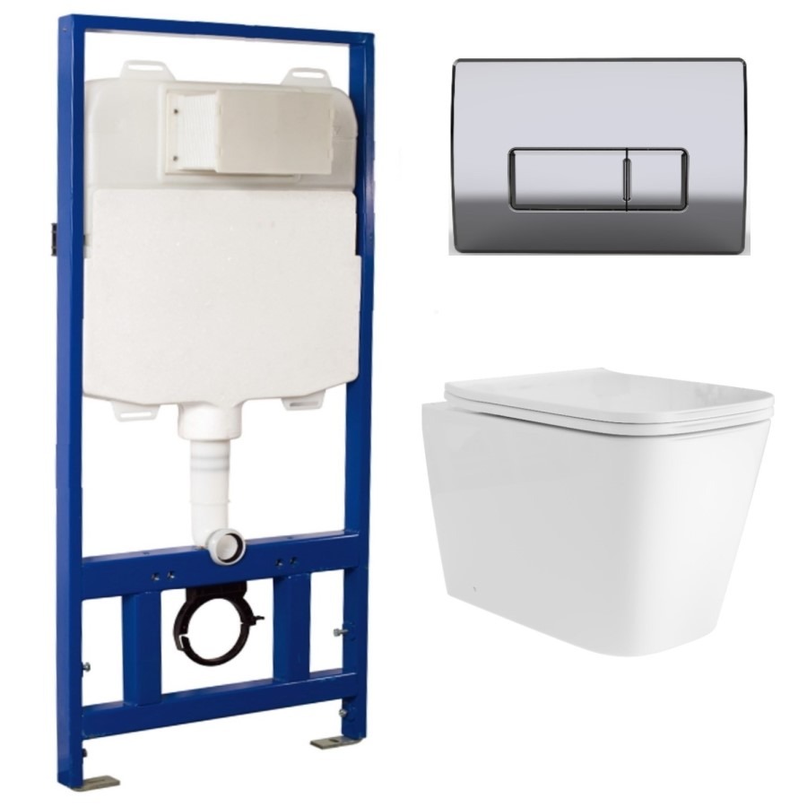 Albi Wall Hung Toilet 1160mm Pneumatic Frame & Cistern & Chrome Flush Plate - Image 3