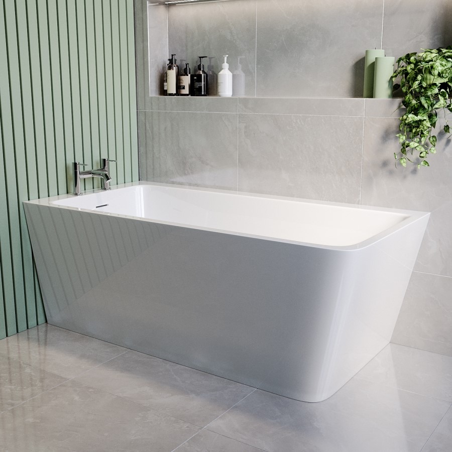 Freestanding Single Ended Left Hand Corner Shower Bath with Black Bath Screen with Towel Rail 1500 x 740mm - Kona - Image 3