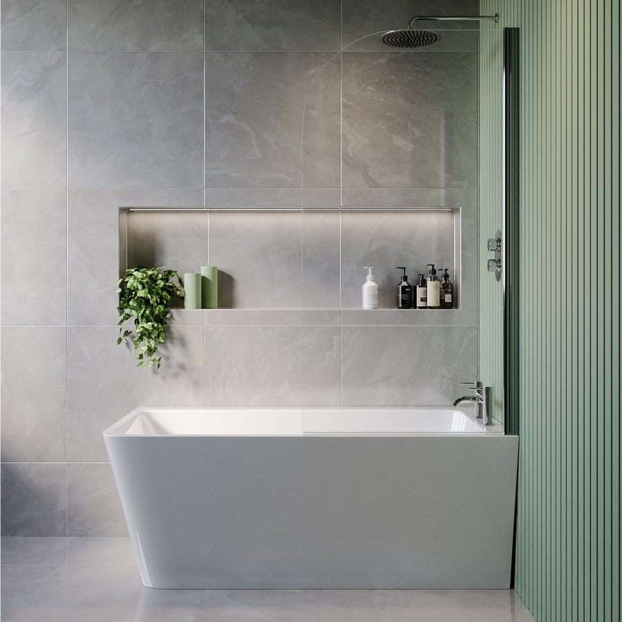 Freestanding Shower Bath Single Ended Right Hand Corner with Chrome Bath Screen 1500 x 740mm - Kona - Image 3