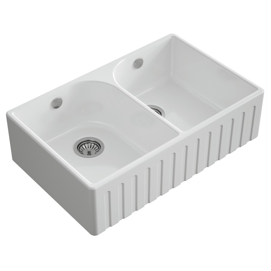 Double Bowl White Ceramic Fluted Belfast Kitchen Sink- Taylor & Moore Lillie - Image 3