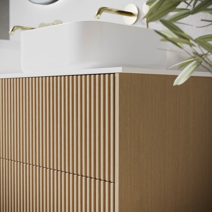650mm Wooden Fluted Freestanding Countertop Vanity Unit with Square Basin - Matira - Image 3