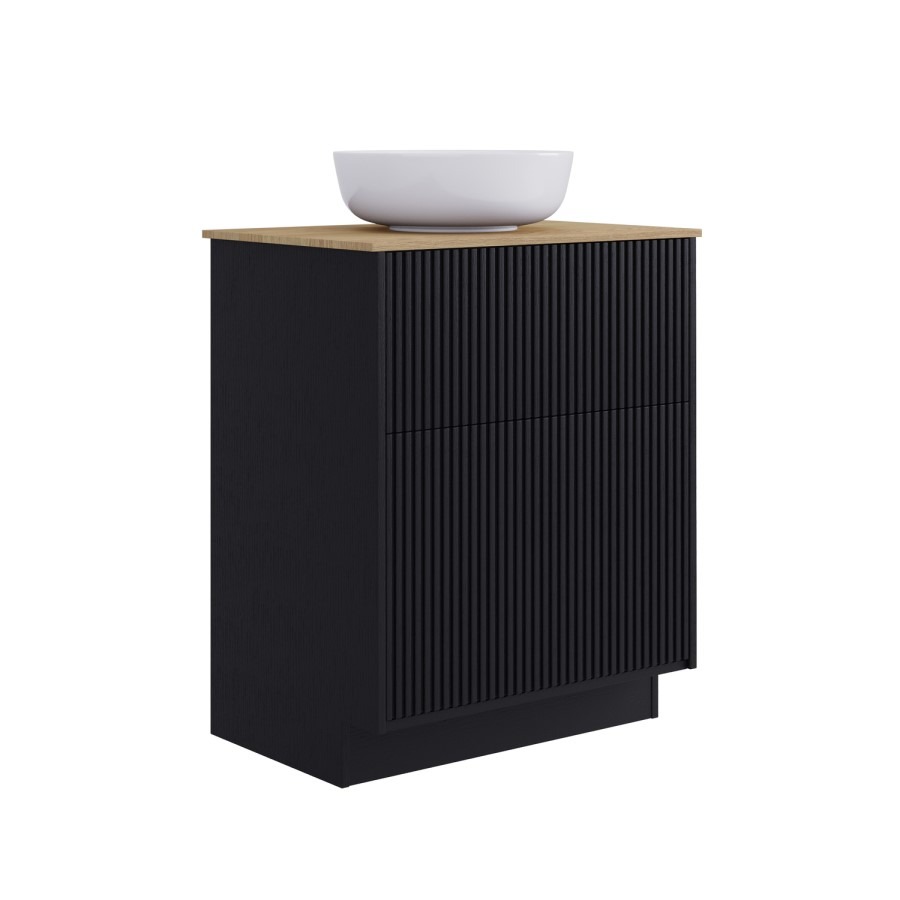 650mm Black Wooden Freestanding Countertop Vanity Unit with Wood Effect Worktop and Round Basin- Matira - Image 3