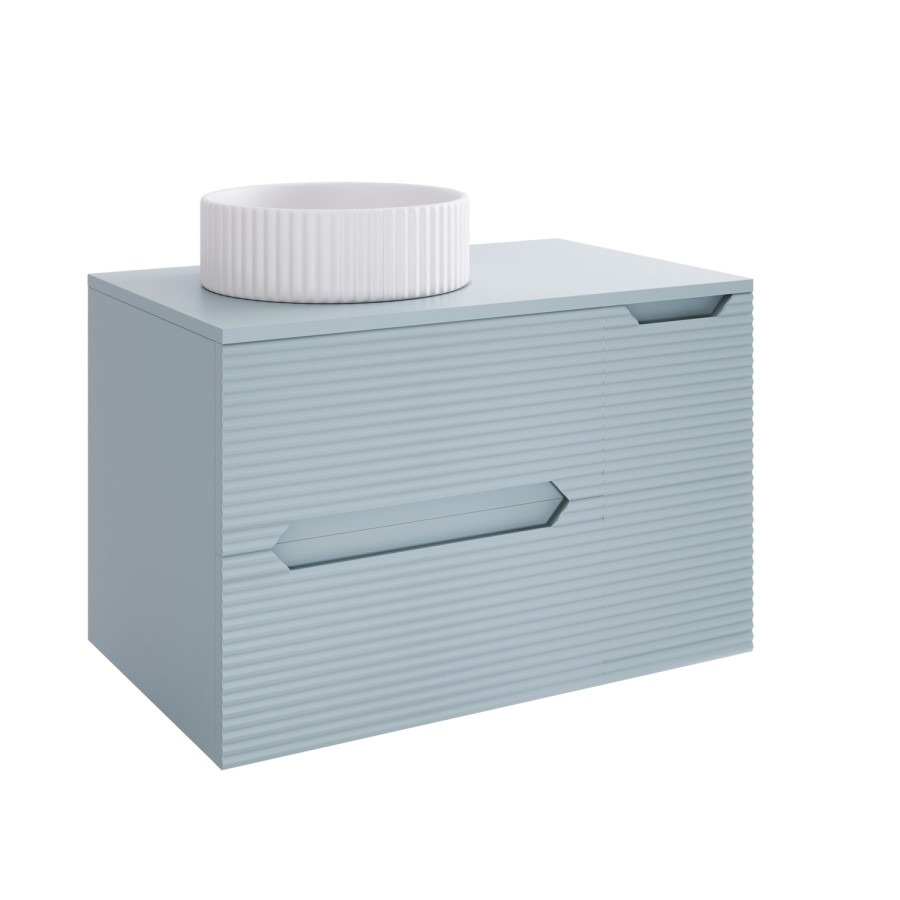 800mm Blue Fluted Wall Hung Countertop Vanity Unit with Basin - Melbourne - Image 3