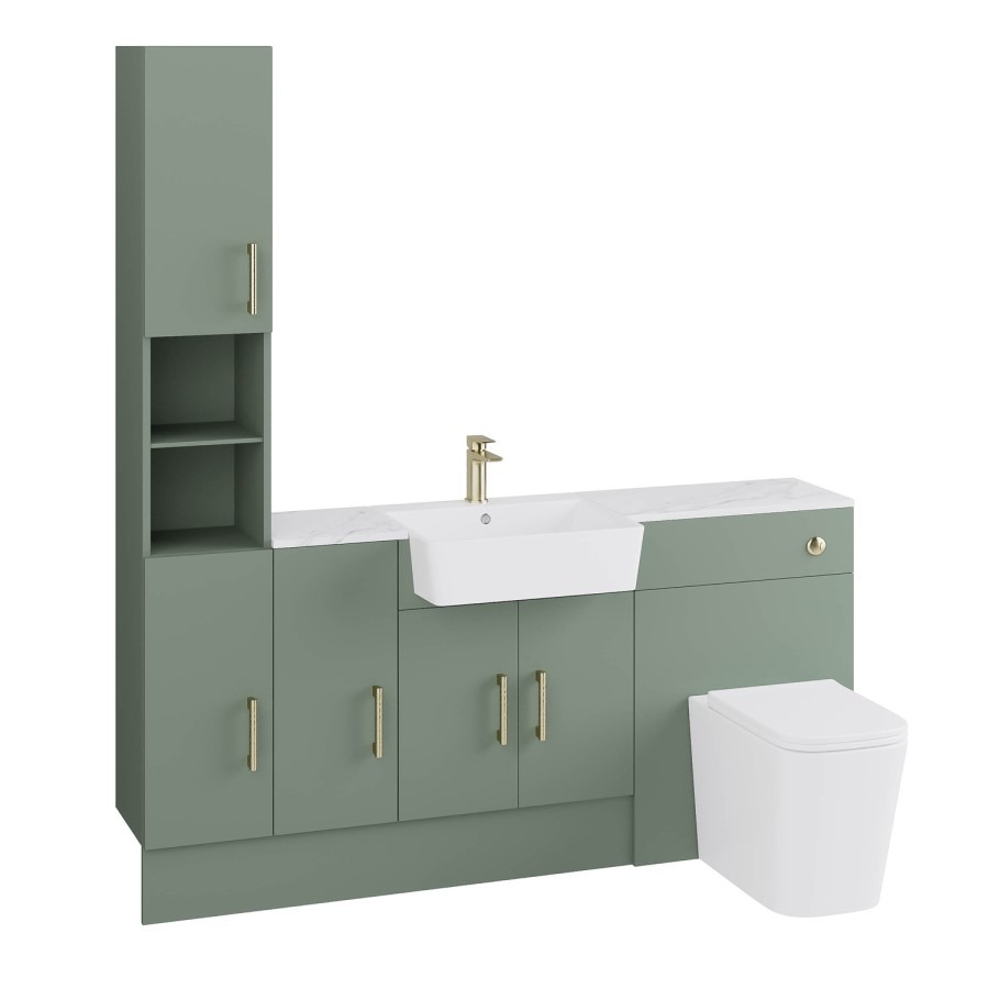 1800mm Green Toilet and Sink Unit with Storage Units & Brass Fittings - Ontario - Image 3
