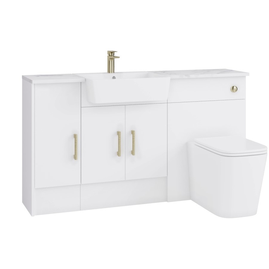 1500mm White Toilet and Sink Unit with Storage Unit & Brass Fittings - Ontario - Image 3
