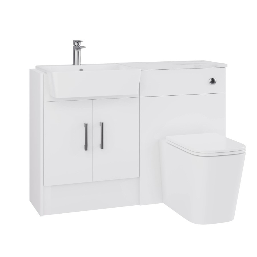 1200mm White Toilet and Sink Unit with Chrome Fittings - Ontario - Image 3