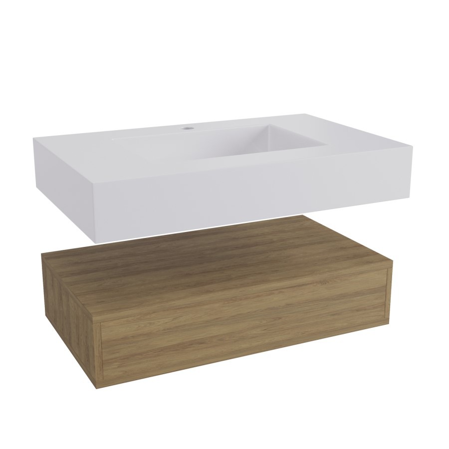 800mm Wood Effect Wall Hung Vanity Unit with Rectangular Basin - Oslo - Image 3