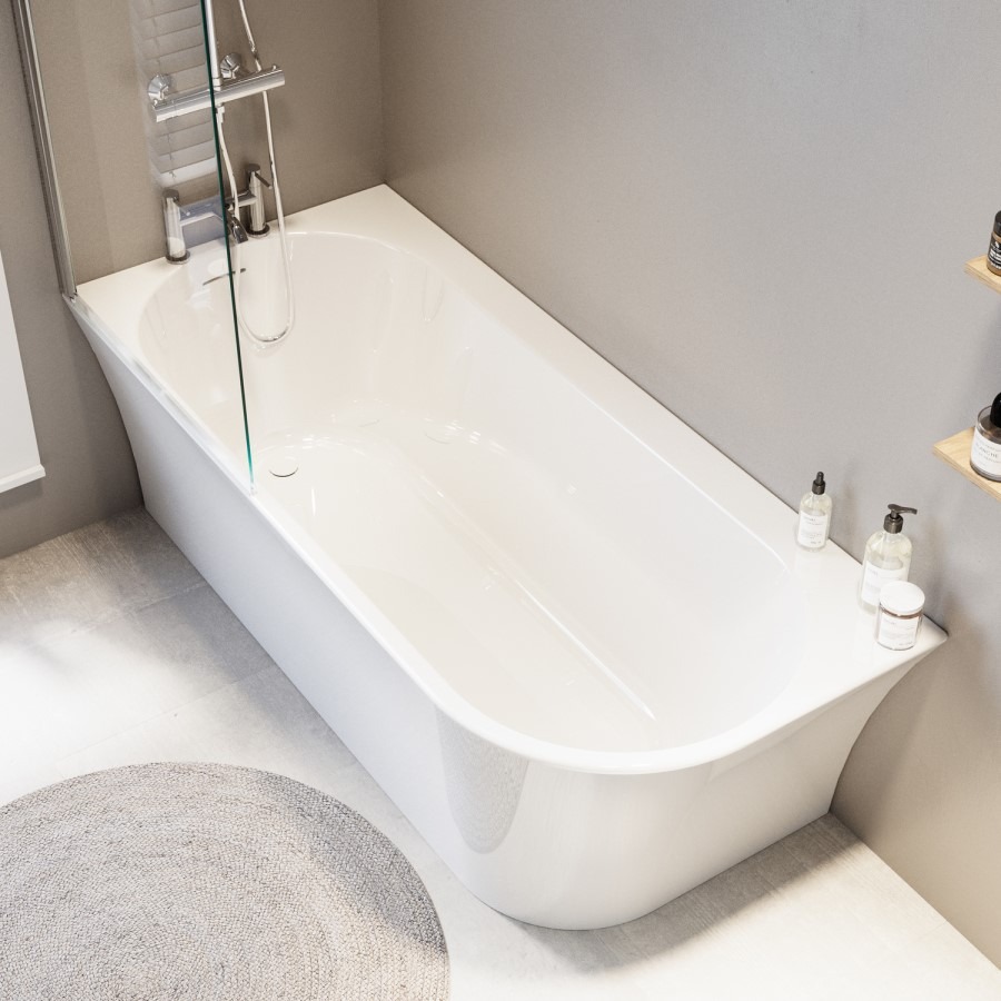 Freestanding Shower Bath Single Ended Left Hand Corner with Chrome Bath Screen 1700 x 750mm - Vigo - Image 3