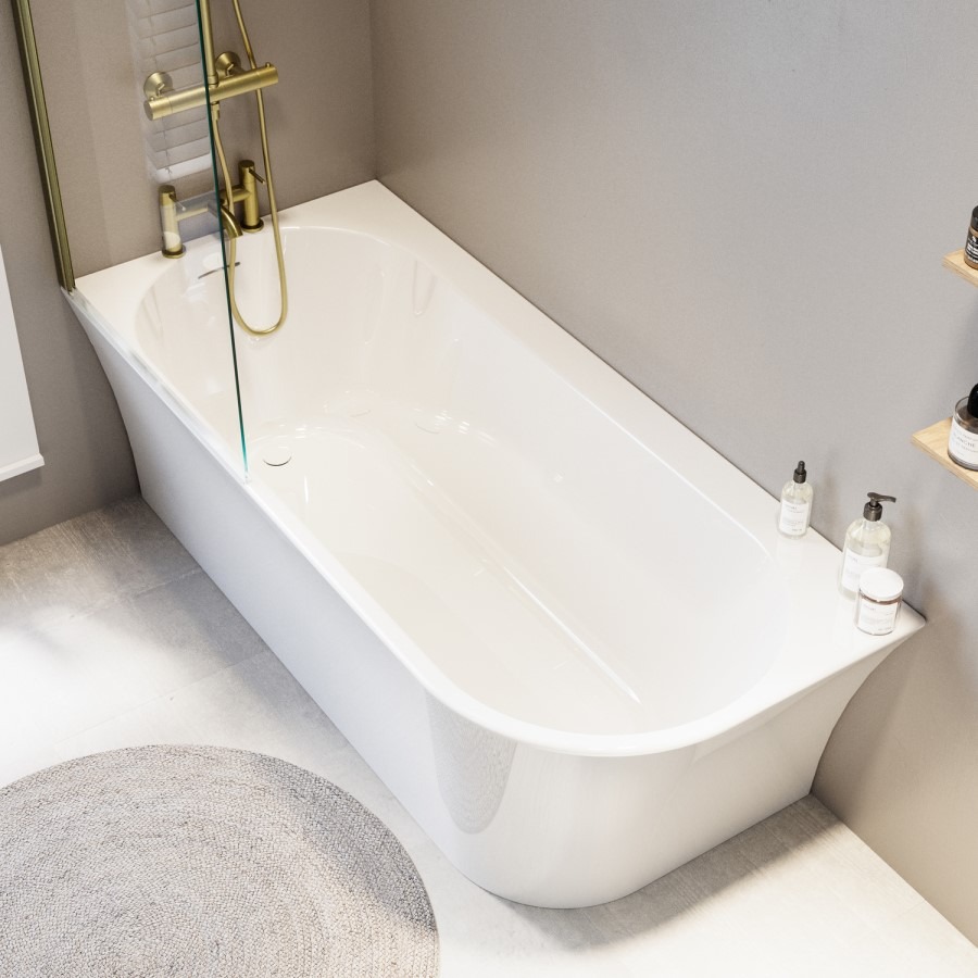 Freestanding Shower Bath Single Ended Left Hand Corner with Brushed Brass Bath Screen 1700 x 750mm - Vigo - Image 3